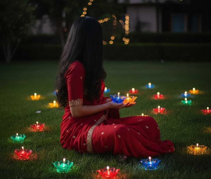 3D Reusable Reflective Shadow Colourful Diya (Pack of 4/12/24)